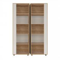 Manhattan Comfort 2-12LC4 Cypress Mid-Century- Modern Bookcase with 5 Shelves- Set of 2 in Nature and Off White
